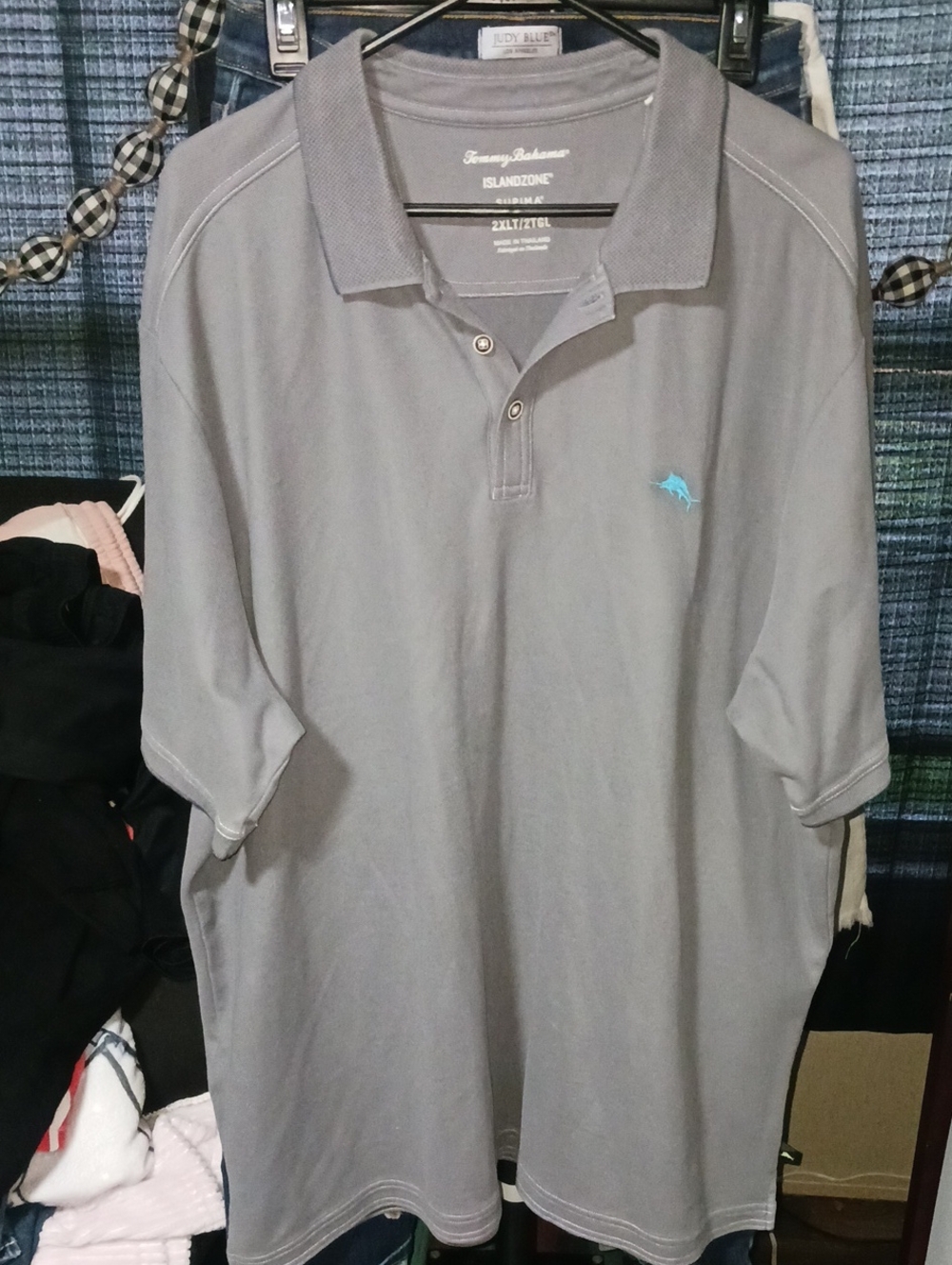 Tommy Bahama Light Gray Polo with Blue Dolphin Emblem